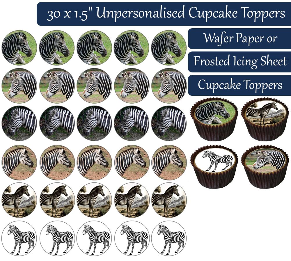 Zebras - 30 Cupcake Toppers