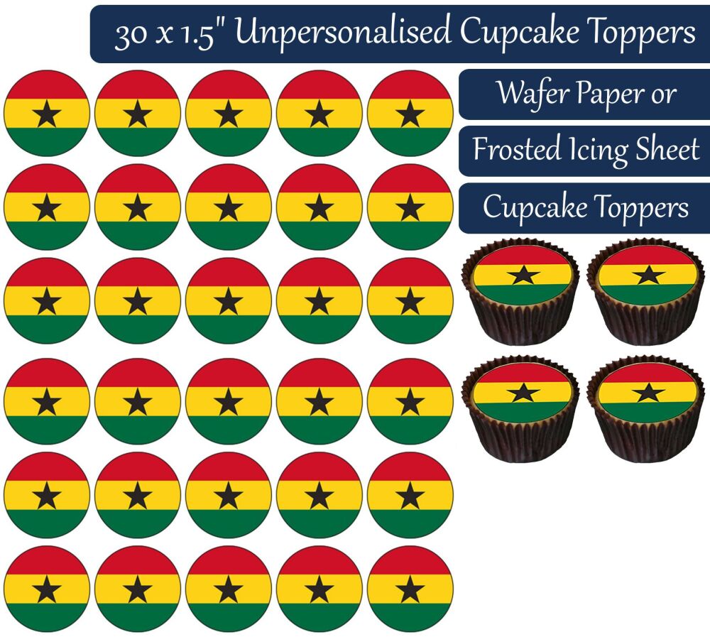 Ghana Flag - 30 Cupcake Toppers