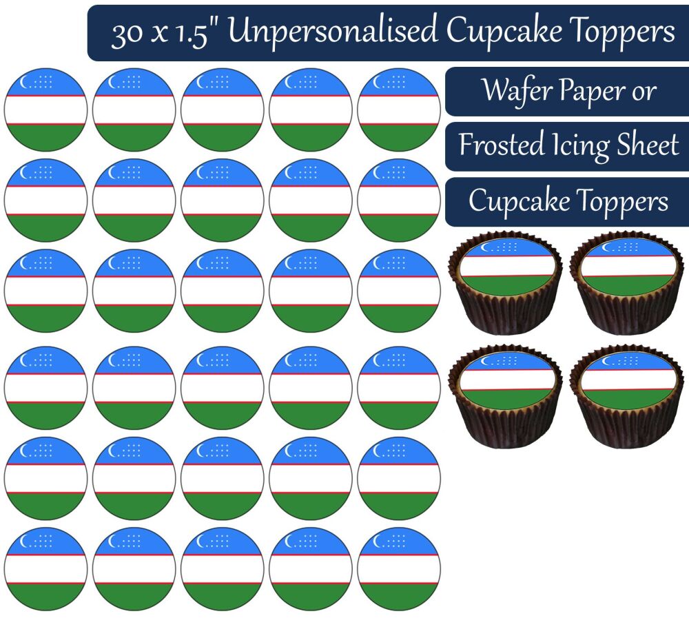 Uzbekistan Flag - 30 Cupcake Toppers