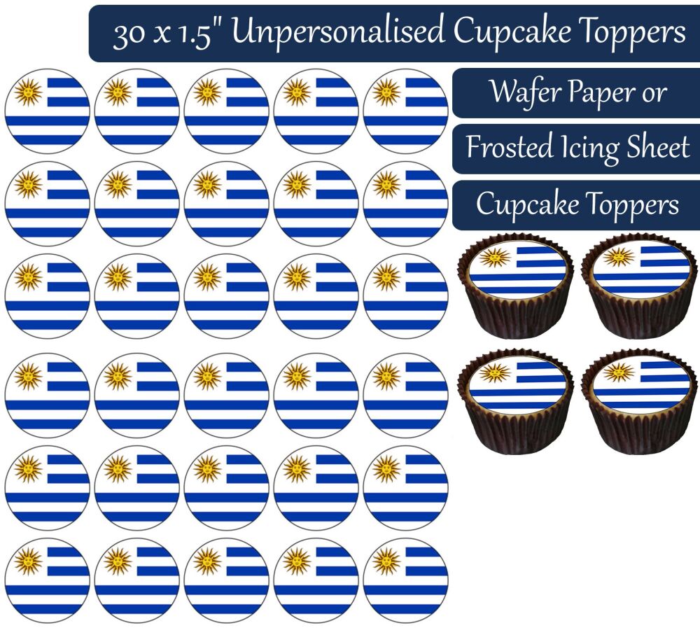 Uruguay Flag - 30 Cupcake Toppers