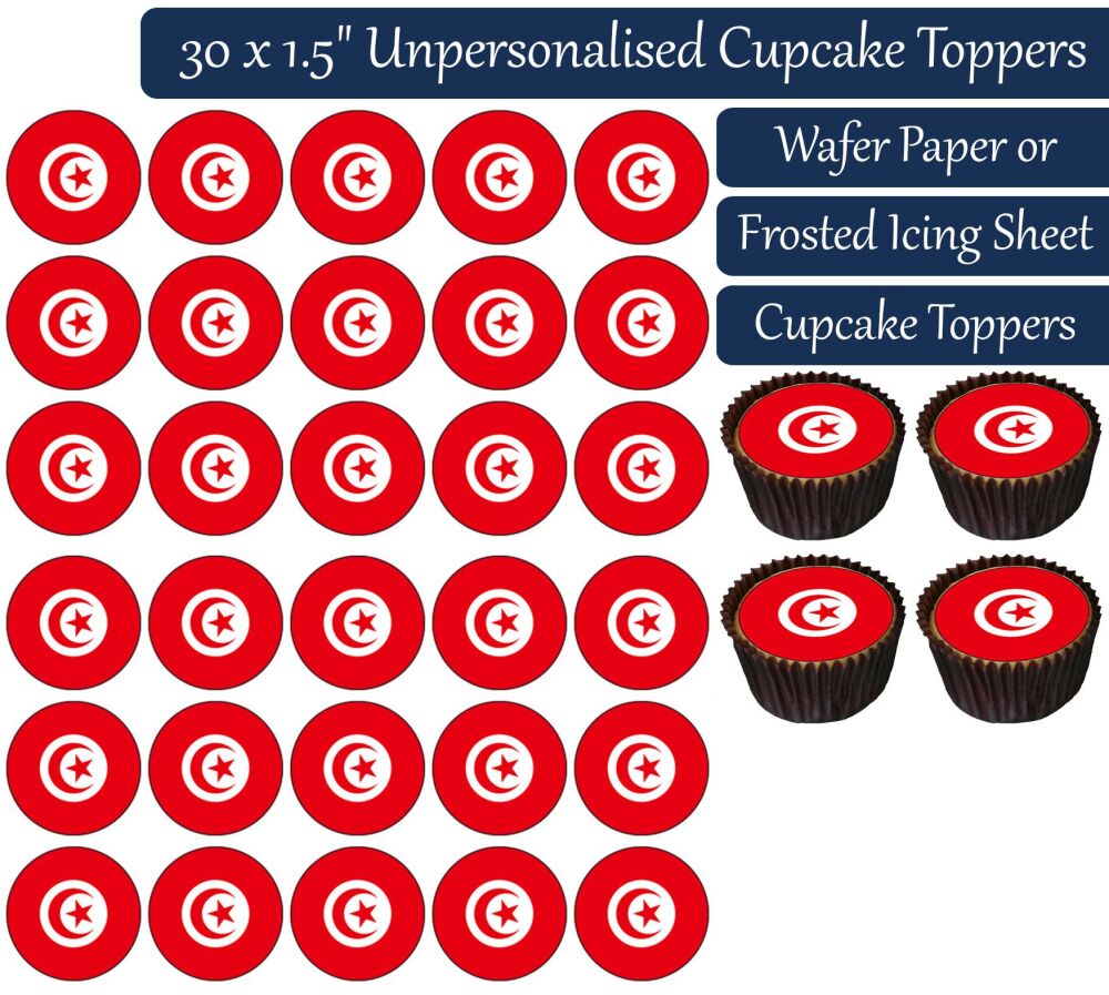 Tunisia Flag - 30 Cupcake Toppers
