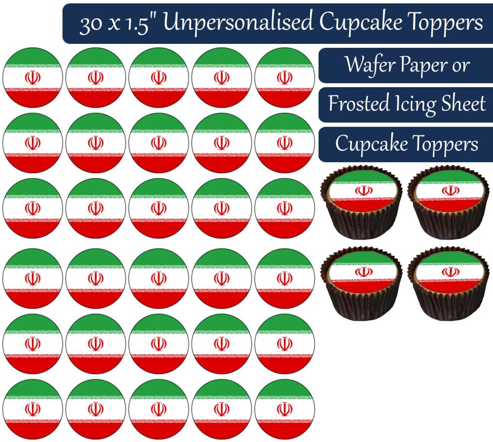 Iran Flag - 30 Cupcake Toppers