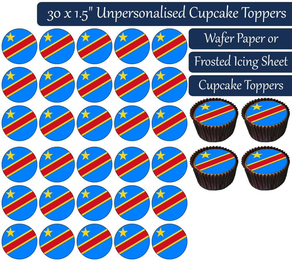 DR Congo Flag - 30 Cupcake Toppers