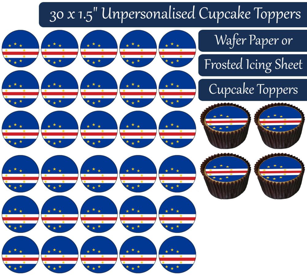 Cape Verde Flag - 30 Cupcake Toppers