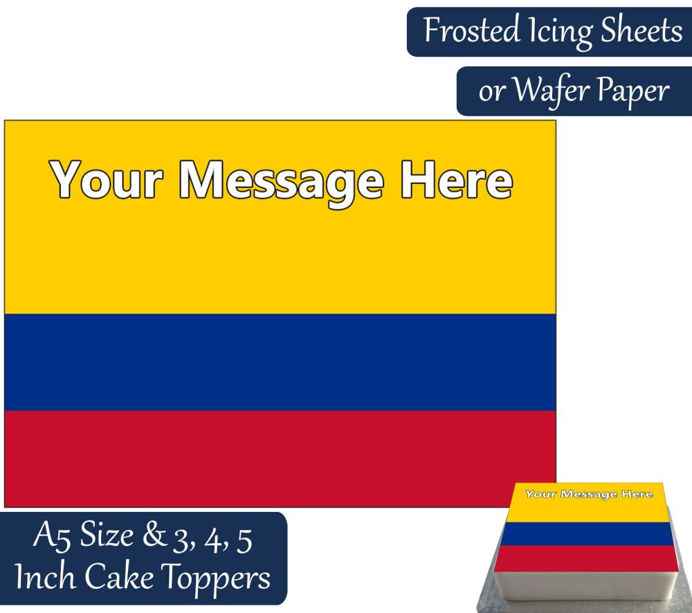 Colombia Flag A5 Rectangular Personalised Cake Topper