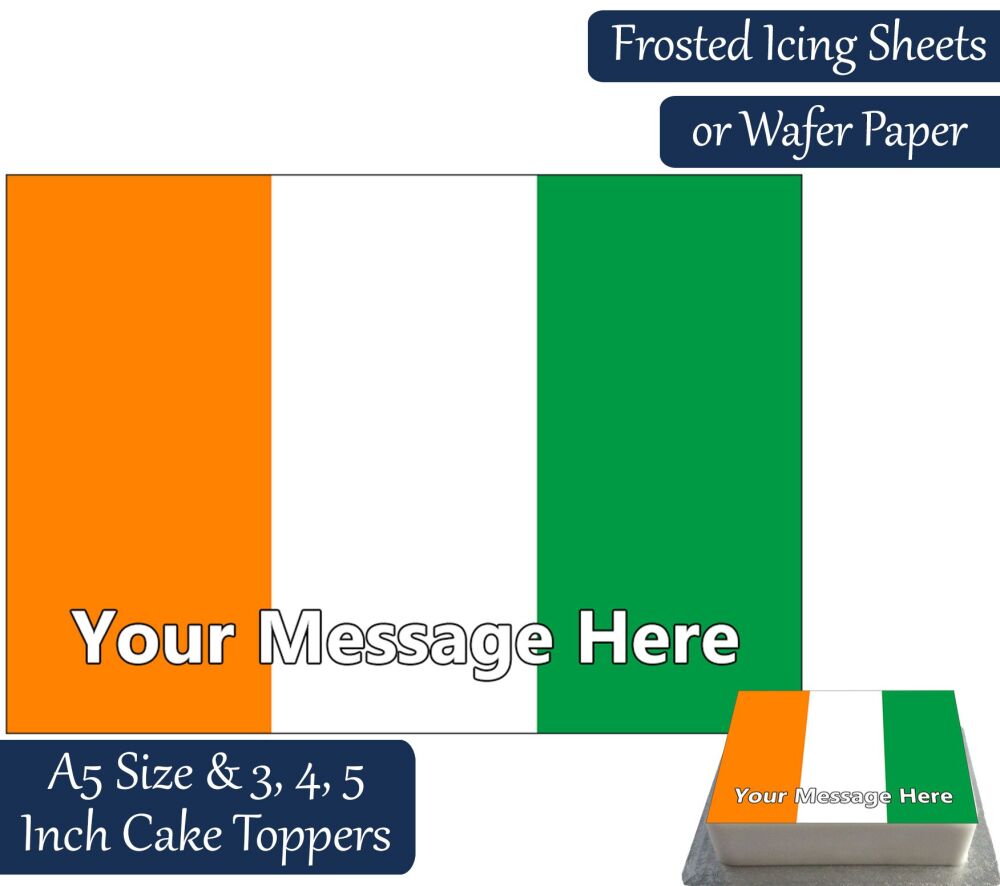 Ivory Coast C&ocirc;te d'Ivoire Flag A5 Rectangular Personalised Cake Topper