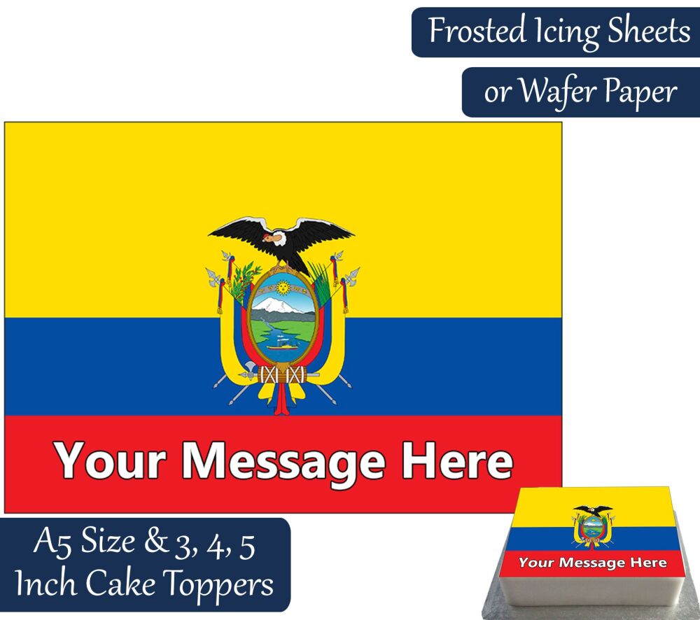 Ecuador Flag A5 Rectangular Personalised Cake Topper
