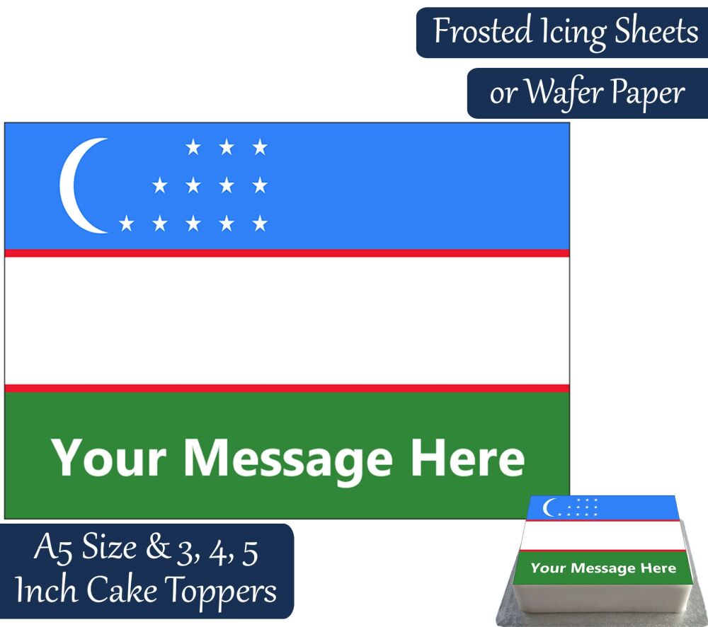 Uzbekistan Flag A5 Rectangular Personalised Cake Topper