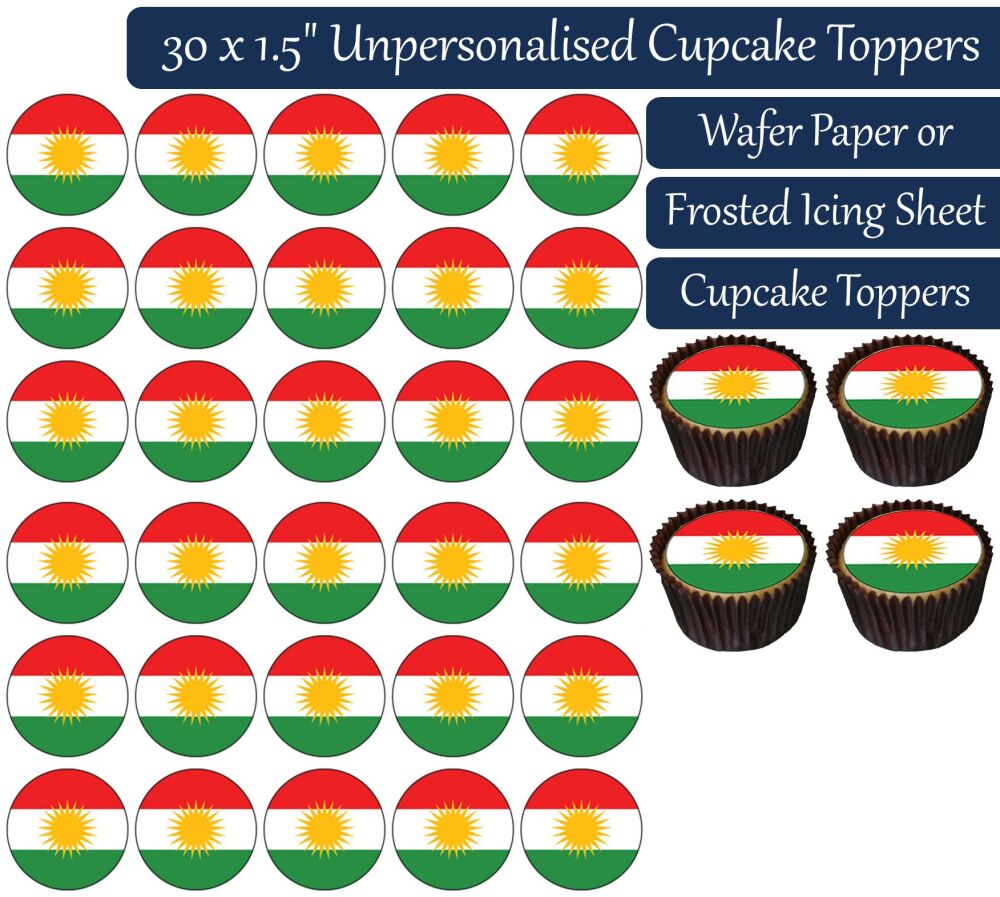 Kurdistan Flag - 30 Cupcake Toppers