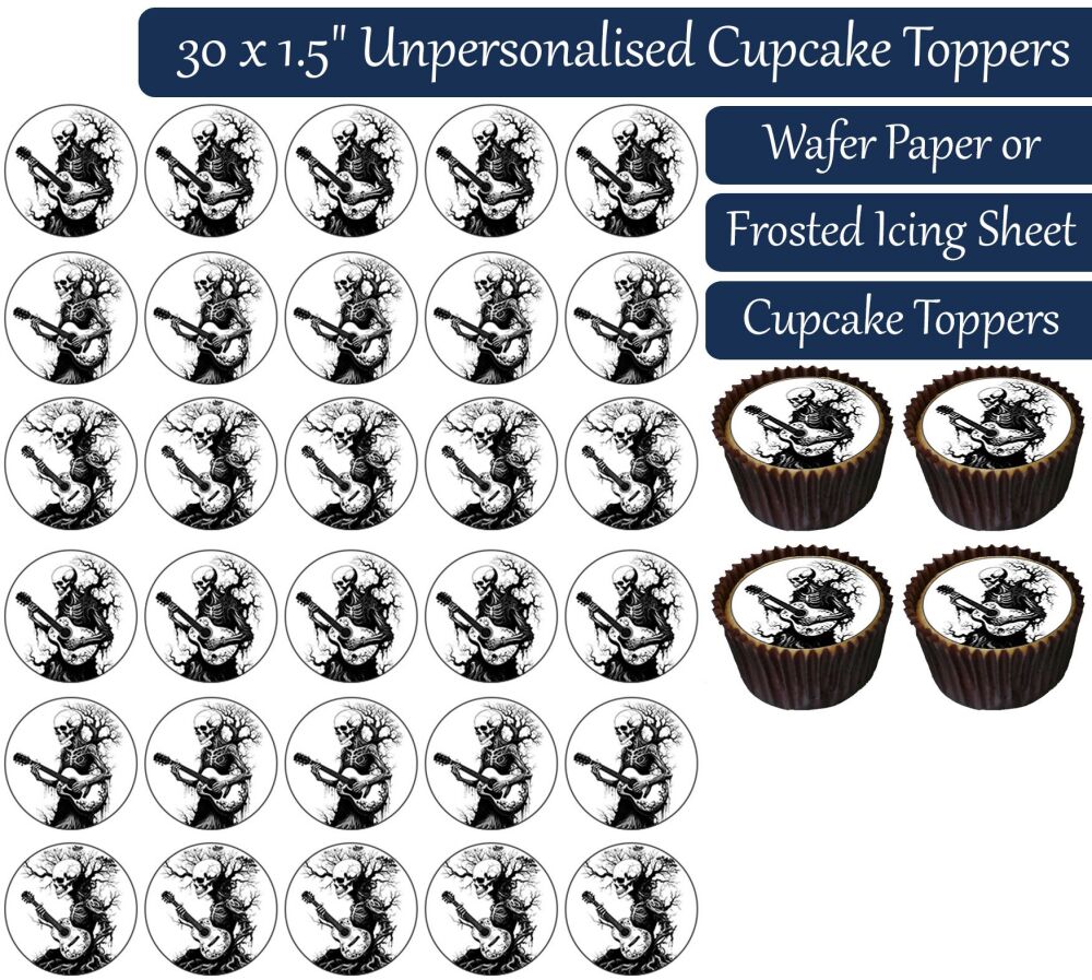 Skull Guitar Trees - 30 Cupcake Toppers