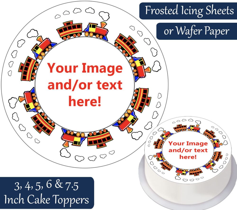 Your Own Personalised Photo - Train Frame - Round Cake Topper