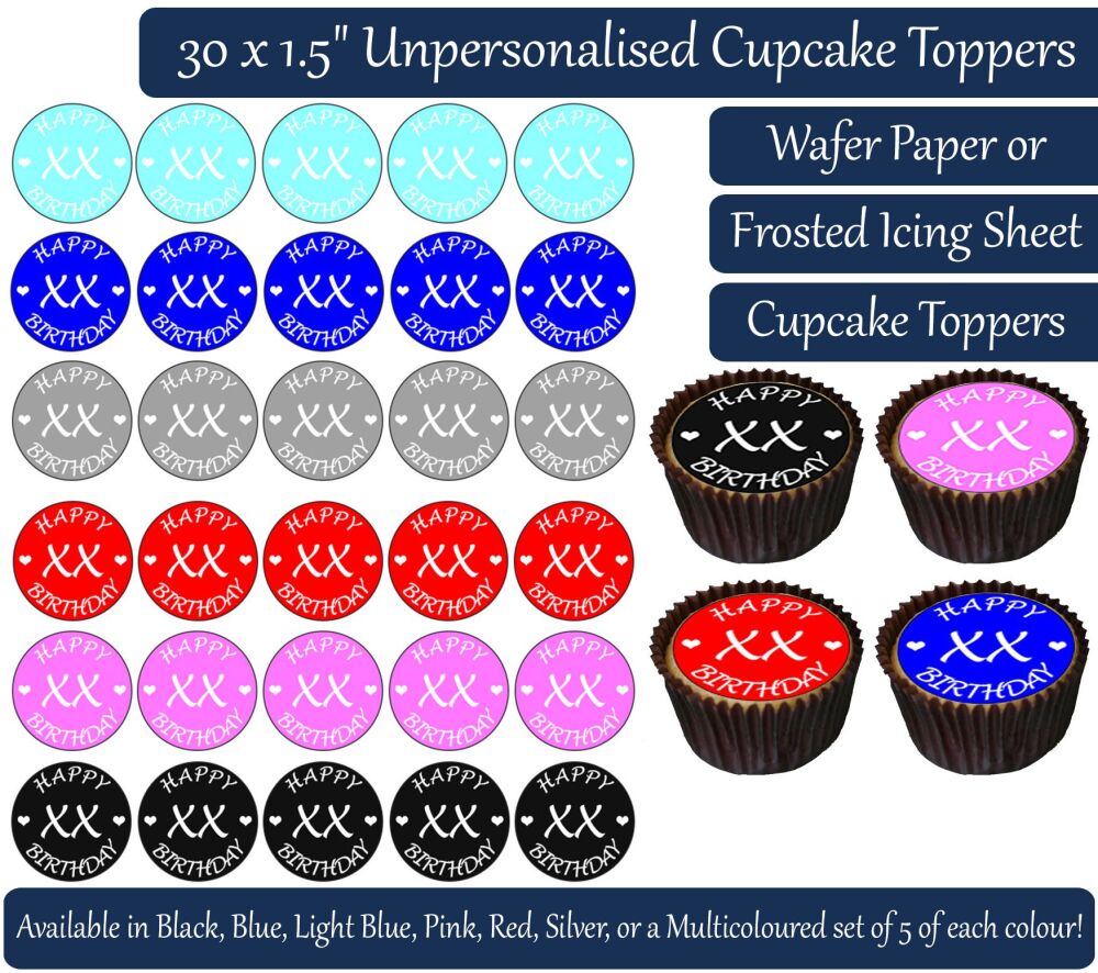 Happy Birthday - Any Age - 30 Cupcake Toppers