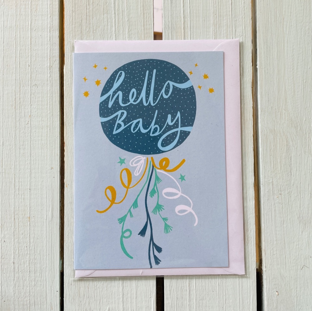 Blue Hello Baby Card