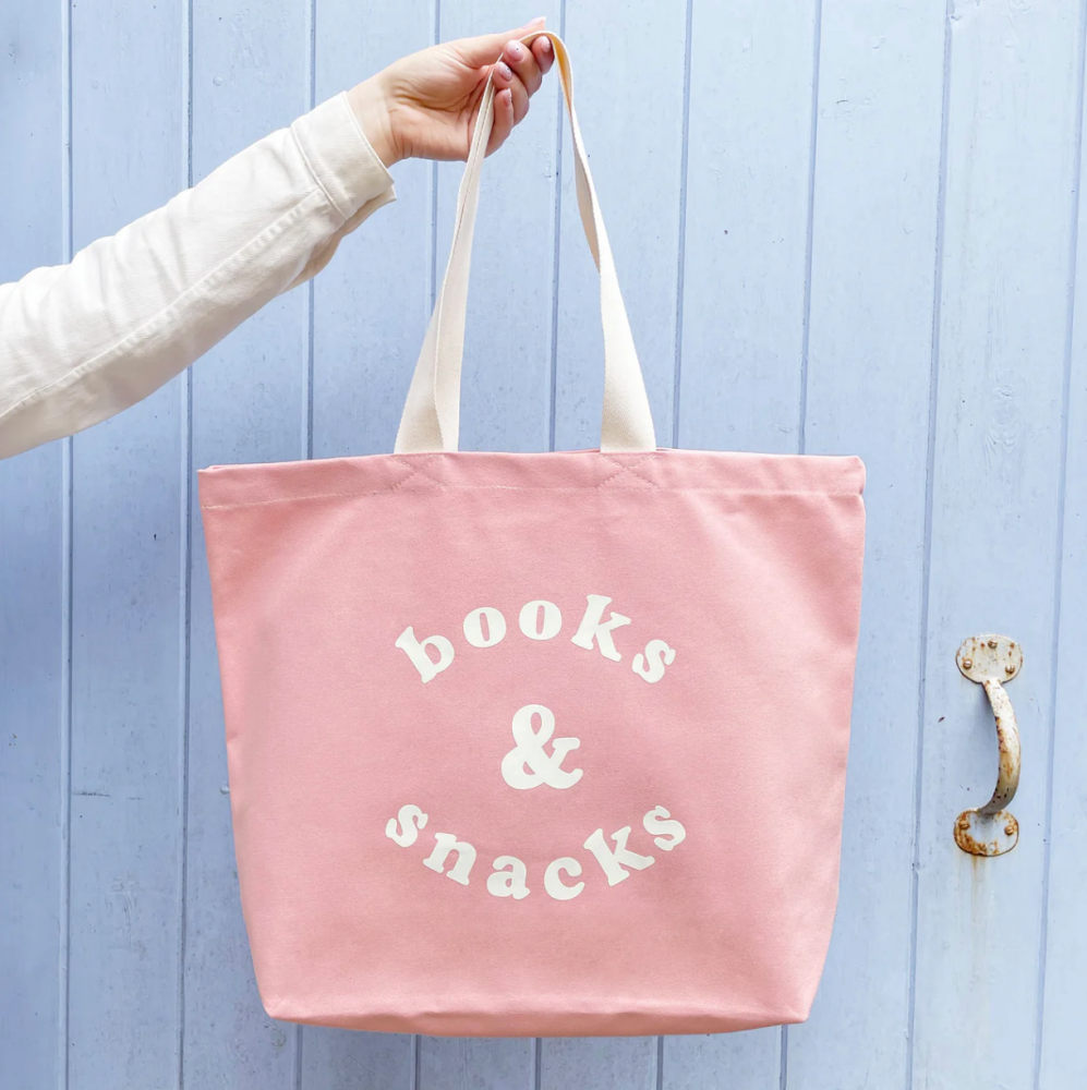 Books & Snacks - Blush Pink Canvas Tote Bag