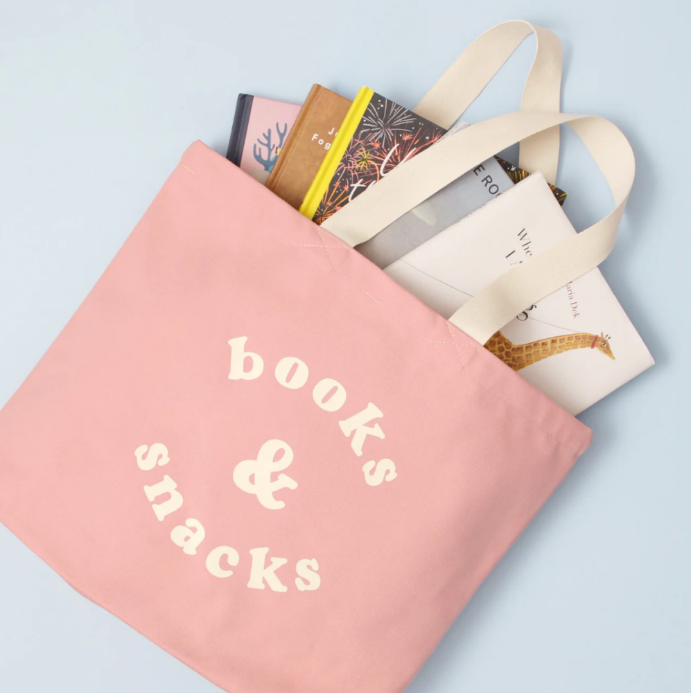 Books & Snacks - Blush Pink Canvas Tote Bag