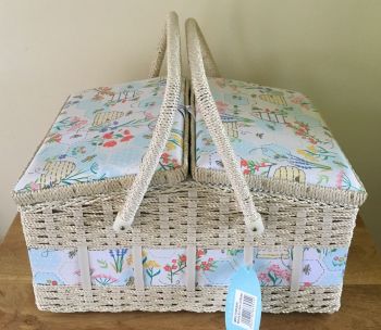 LARGE SEWING BASKET 'SEWING BEE' DESIGN TWIN LID