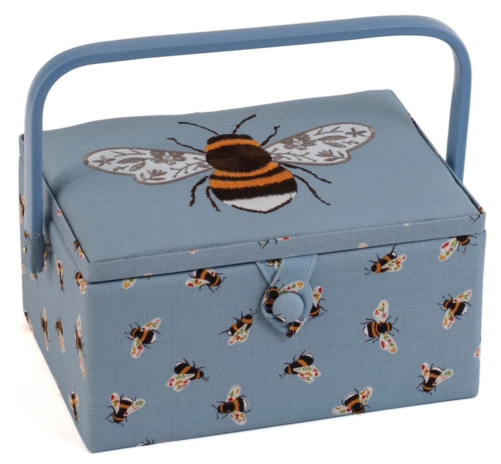 EMBROIDERED 'BLUE BEE' MEDIUM SEWING BASKET
