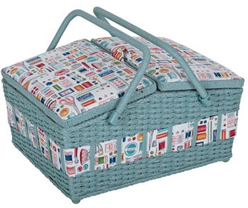 SEWING BASKET BOX  'SEWING NOTIONS' DESIGN LARGE WICKER HAMPER STYLE