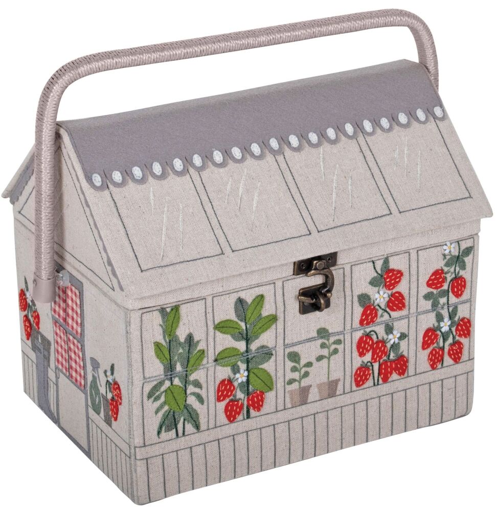 STRAWBERRIES GREENHOUSE SEWING BASKET with Optional Sewing Accessory Kit