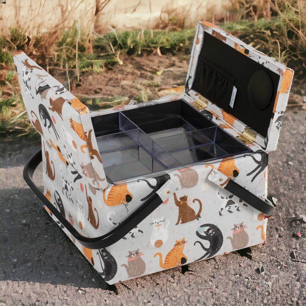CATS SEWING BASKET SQUARE TWIN LID with optional sewing kit