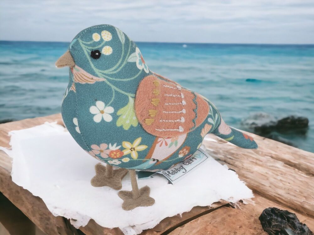 BIRD PIN CUSHION IN BIRD AVIARY FABRIC