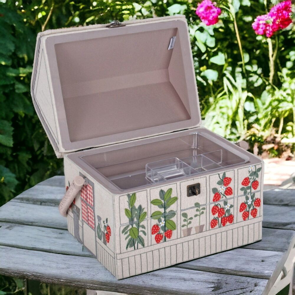 STRAWBERRY GREENHOUSE SEWING BASKET with Optional Sewing Accessory Kit