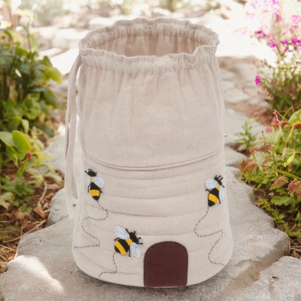 DRAWSTRING KNITTING & CROCHET BAG 'BEE' DESIGN