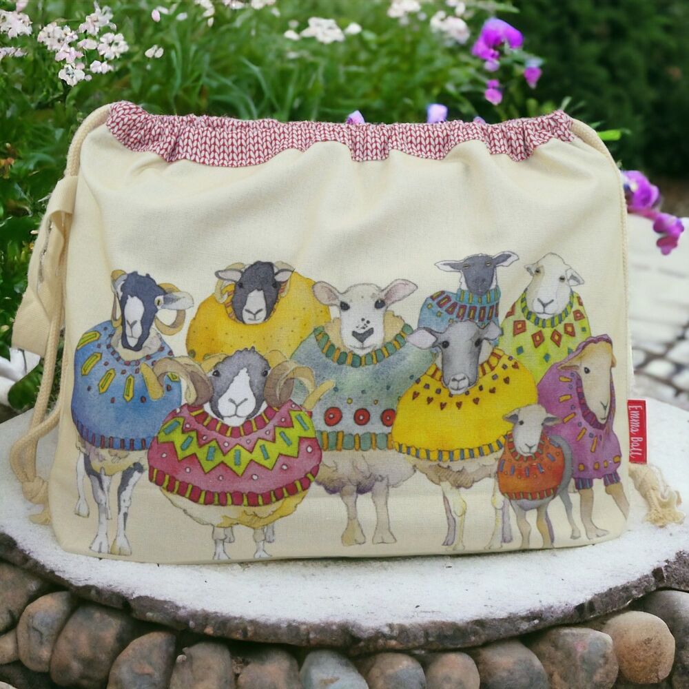 DRAWSTRING KNITTING BAG 'Sheep in Sweaters' Design