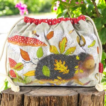 DRAWSTRING KNITTING BAG 'Hedgehog' Design