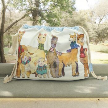 DRAWSTRING KNITTING BAG 'Alpaca' Design