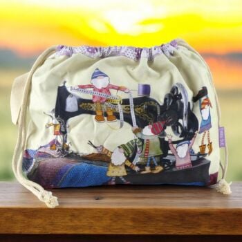 DRAWSTRING KNITTING BAG     'Sewing Gnomes' Design