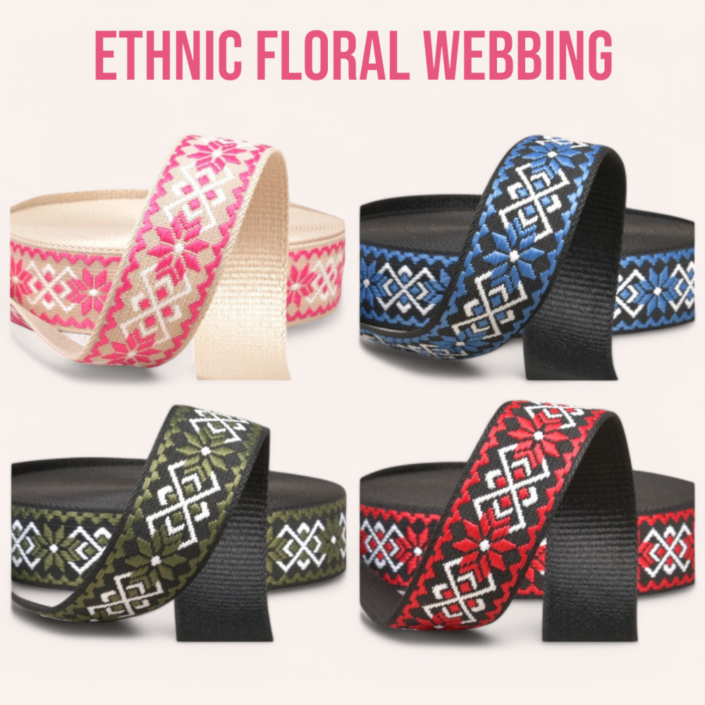 ETHNIC FLORAL WEBBING 38mm