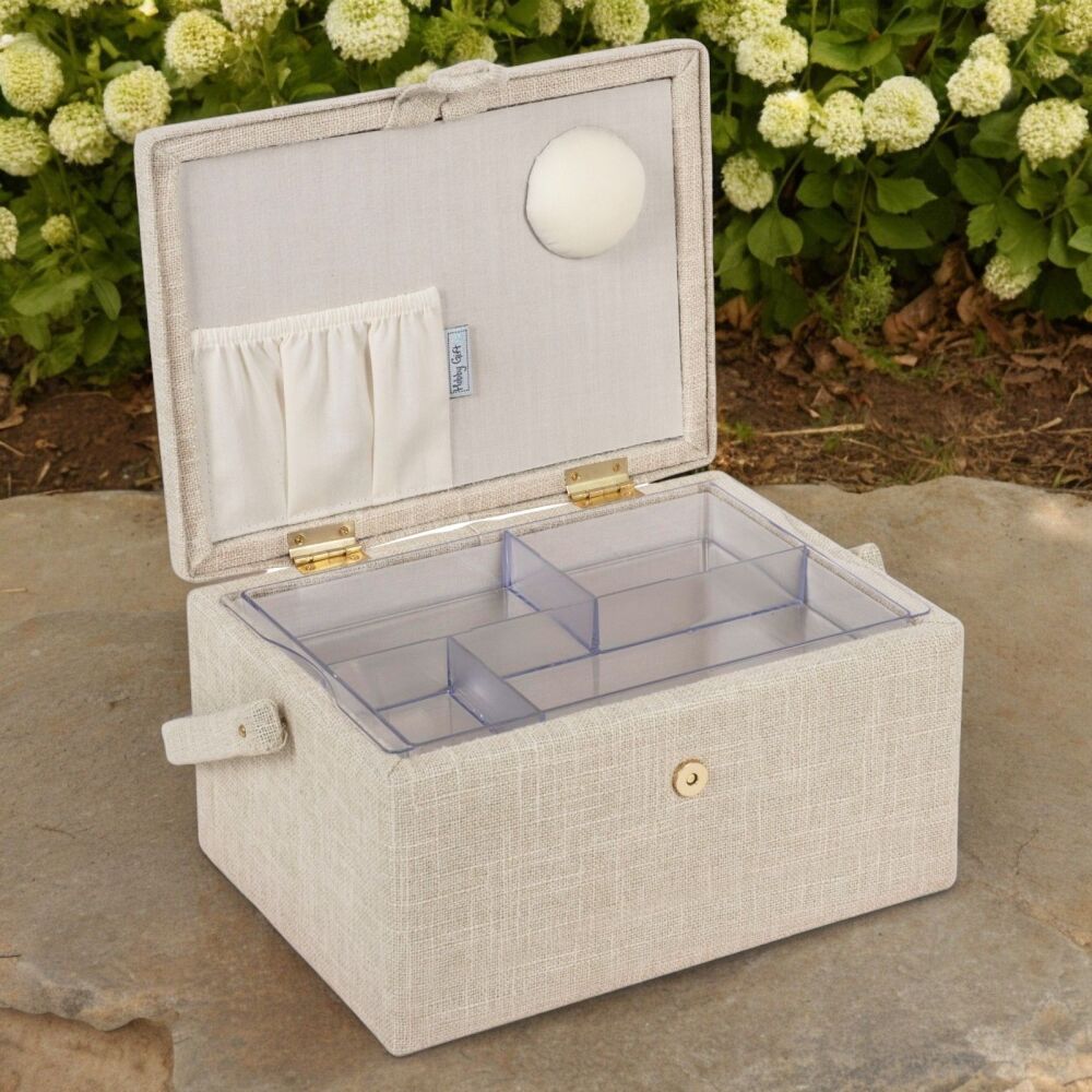 HYDRANGEA MEDIUM EMBROIDERED SEWING BASKET
