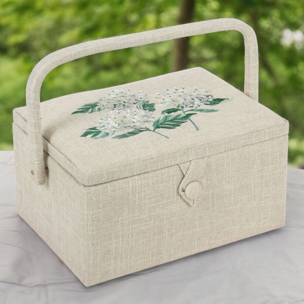HYDRANGEA MEDIUM EMBROIDERED SEWING BASKET
