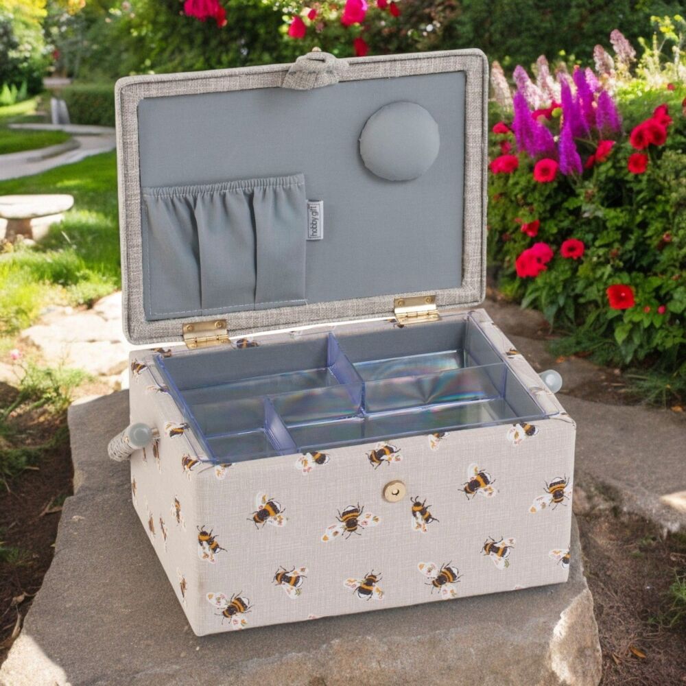 EMBROIDERED 'BEE HAPPY' MEDIUM SEWING BASKET