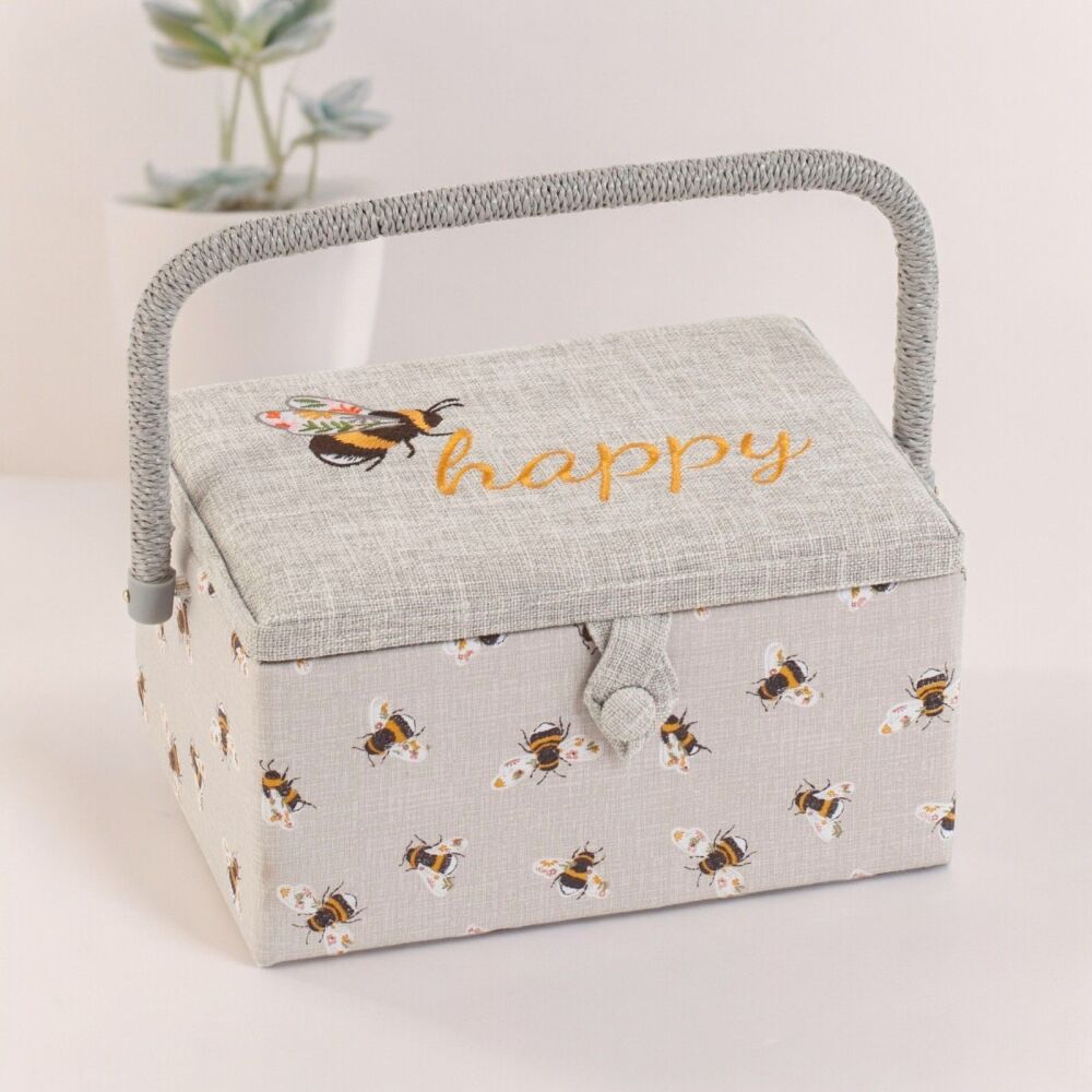 EMBROIDERED 'BEE HAPPY' MEDIUM SEWING BASKET