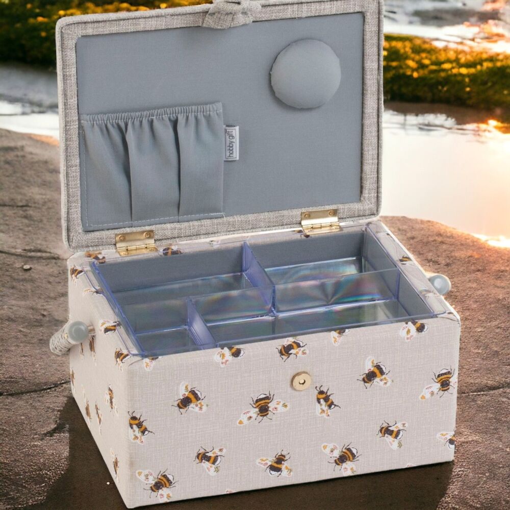 EMBROIDERED 'SEWING BEE' MEDIUM SEWING BASKET