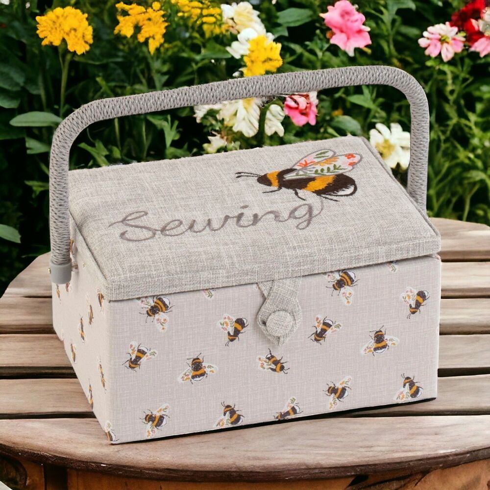 EMBROIDERED 'SEWING BEE' MEDIUM SEWING BASKET