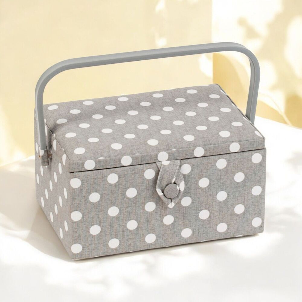 GREY SPOT ~ MEDIUM SEWING BASKET