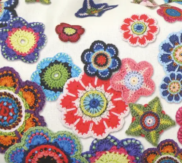 DRAWSTRING KNITTING BAG 'Floral Crochet Motif' Design