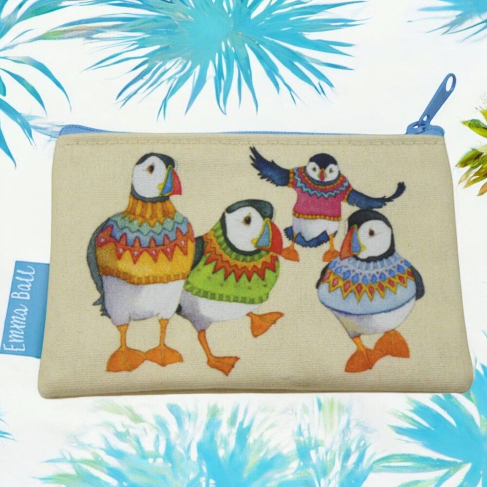 ZIPPED COIN PURSE Woolly Puffins Design