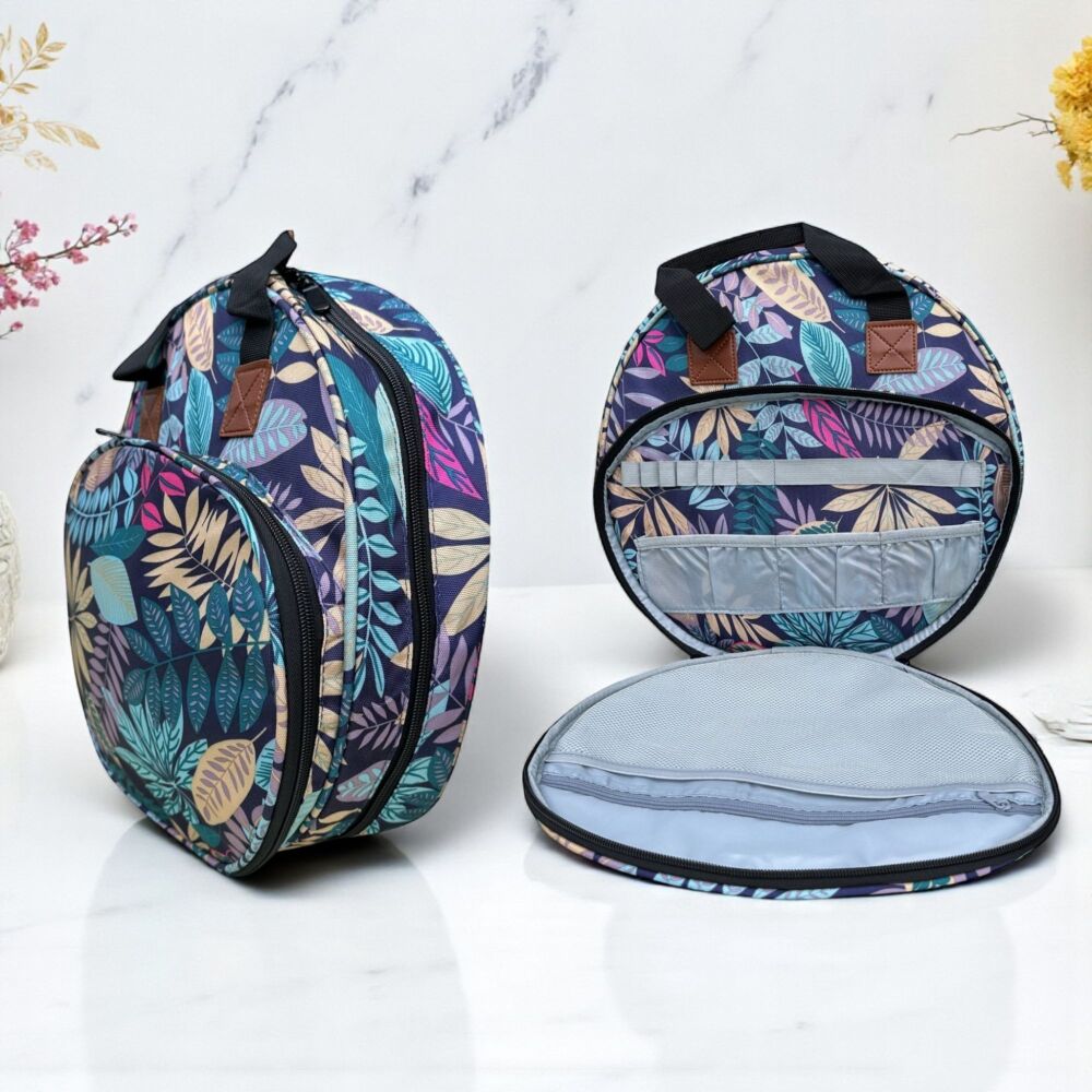 Circular Embroidery Hoop Bag Bold Leaf Pattern