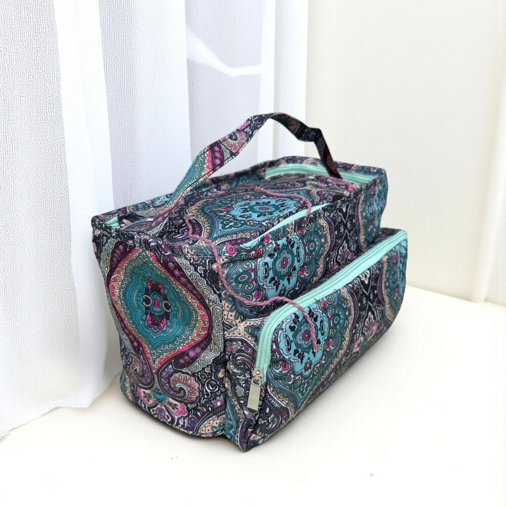Lightweight Knitting Bag Yarn Storage. Abstract Pink & Green Pattern