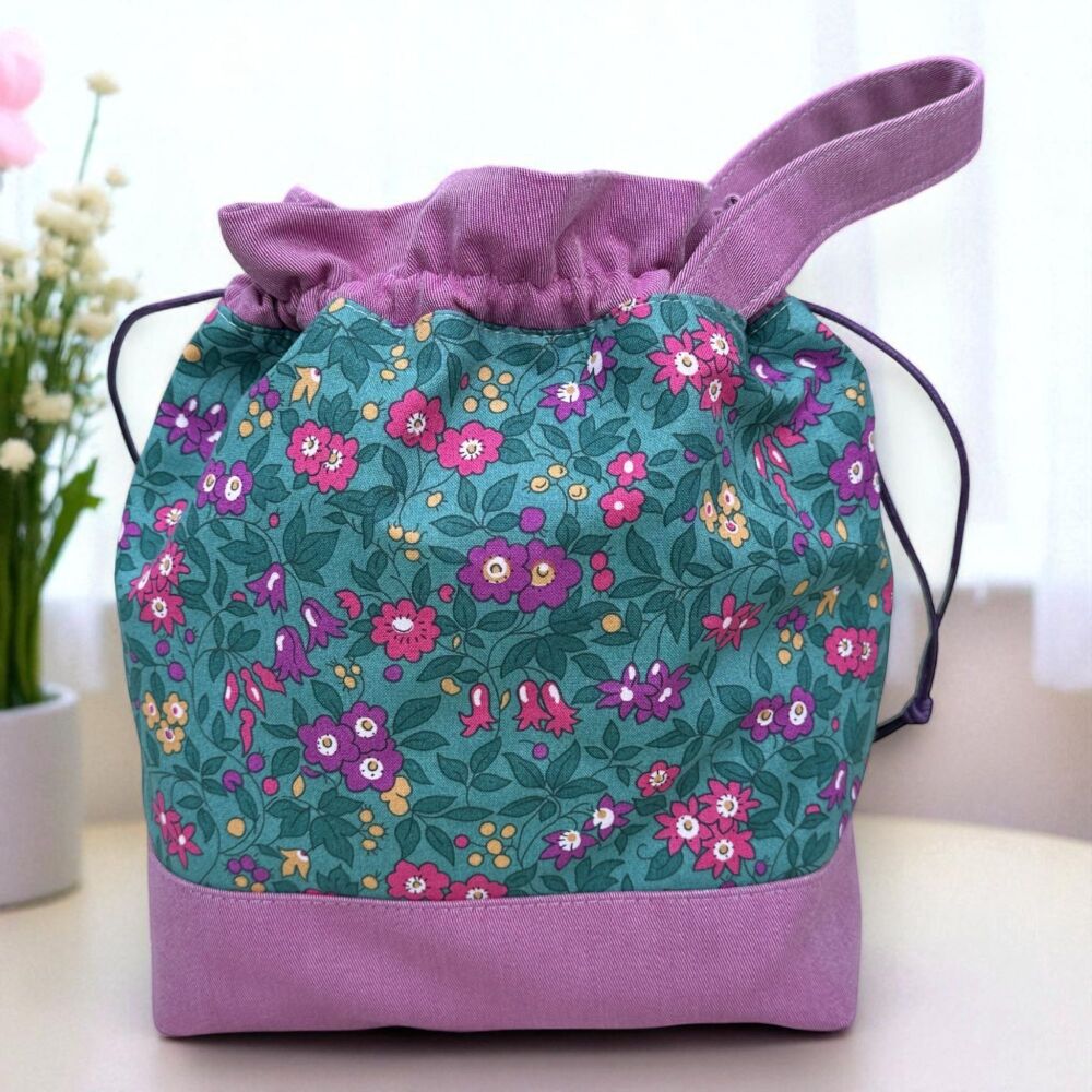 Liberty Trailing Blossom Drawstring Knitting Bag – Large