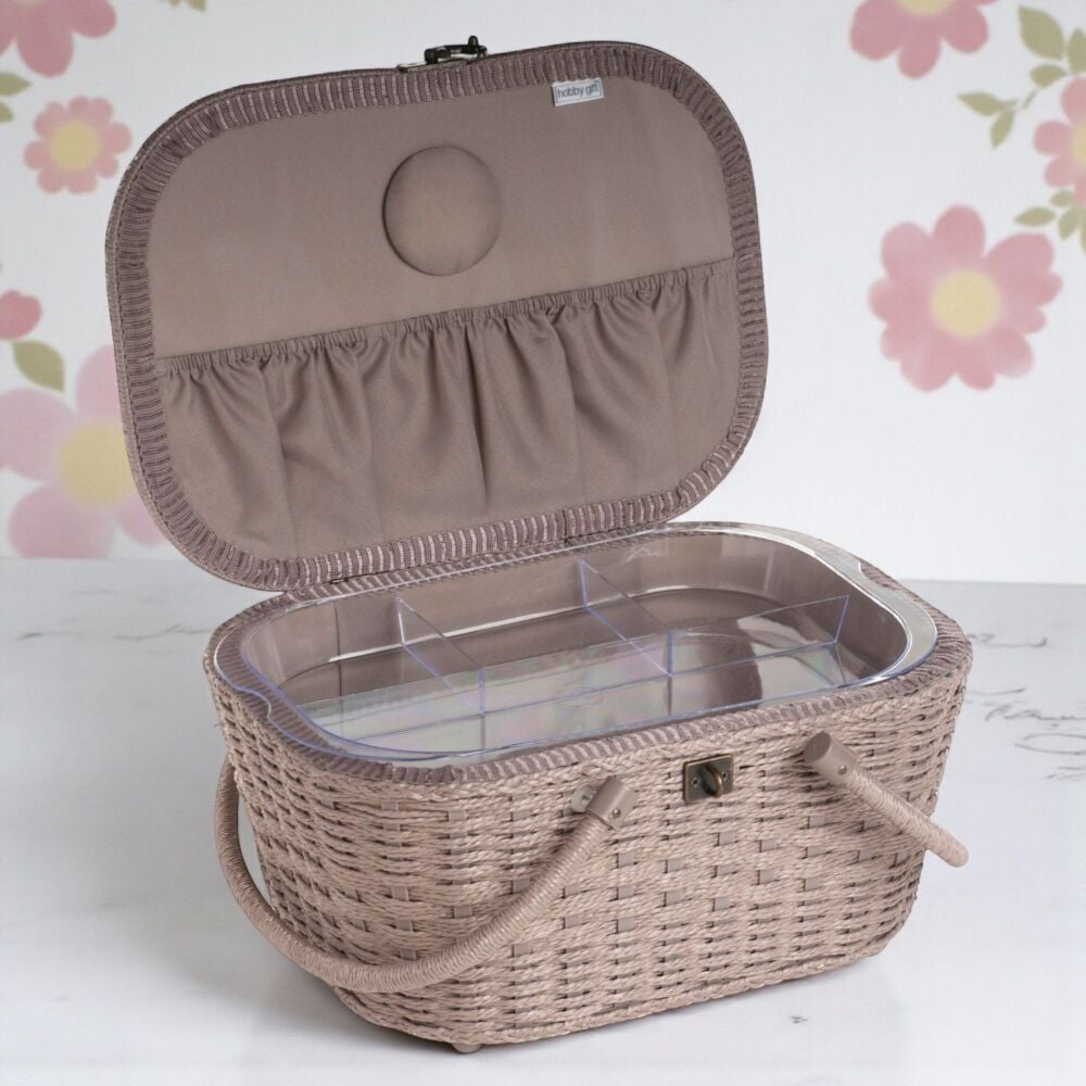 LINEN BEE WICKER SEWING BASKET LARGE