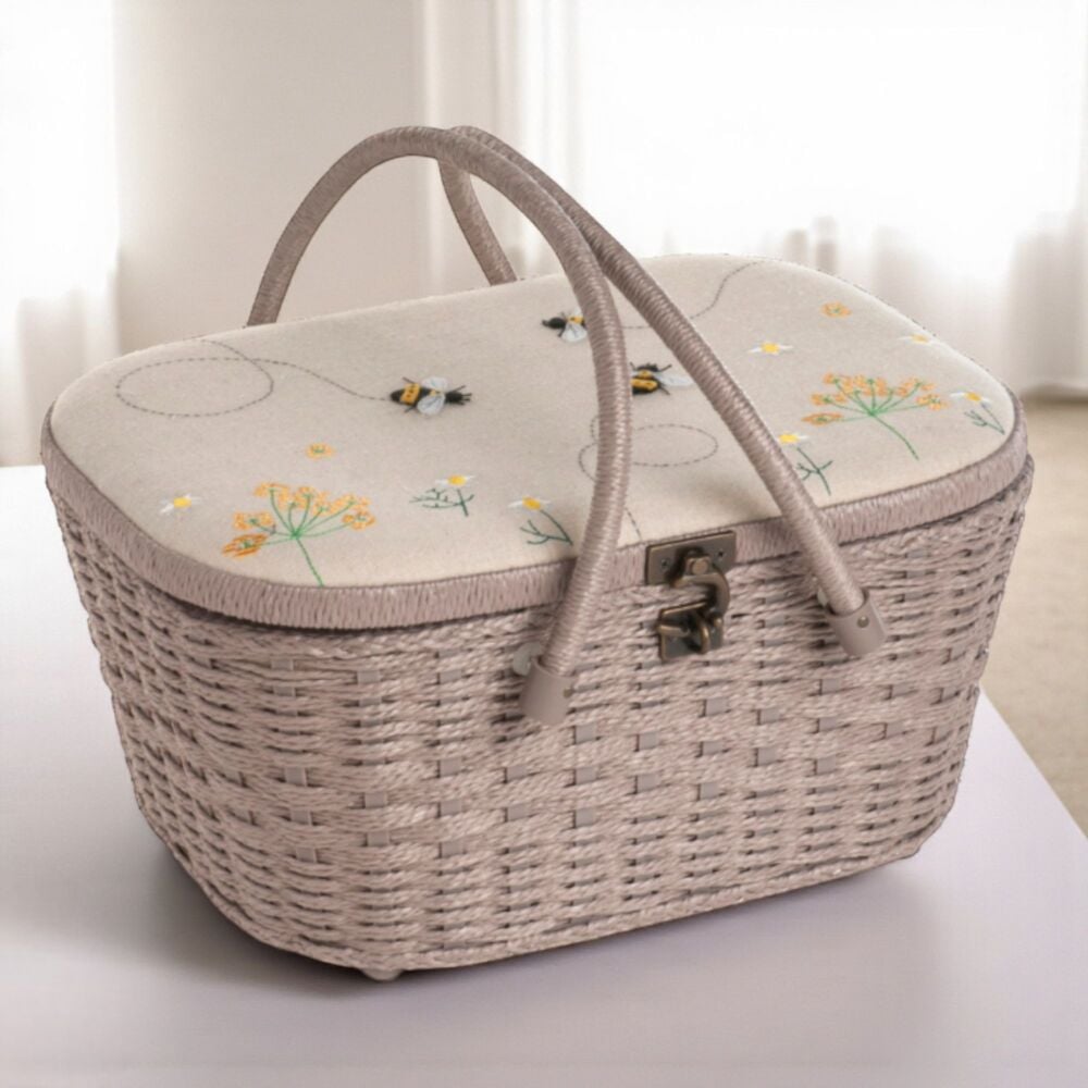 LINEN BEE WICKER SEWING BASKET LARGE