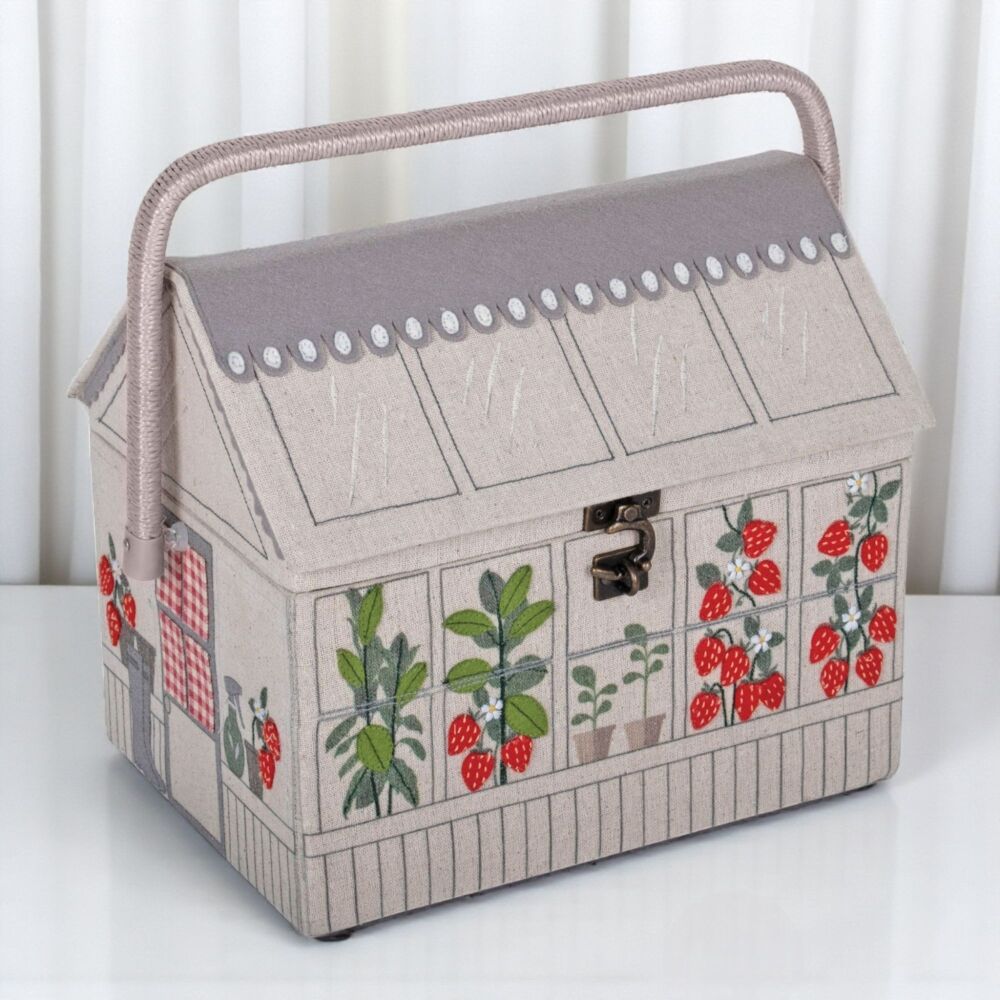 STRAWBERRY GREENHOUSE SEWING BASKET with Optional Sewing Accessory Kit