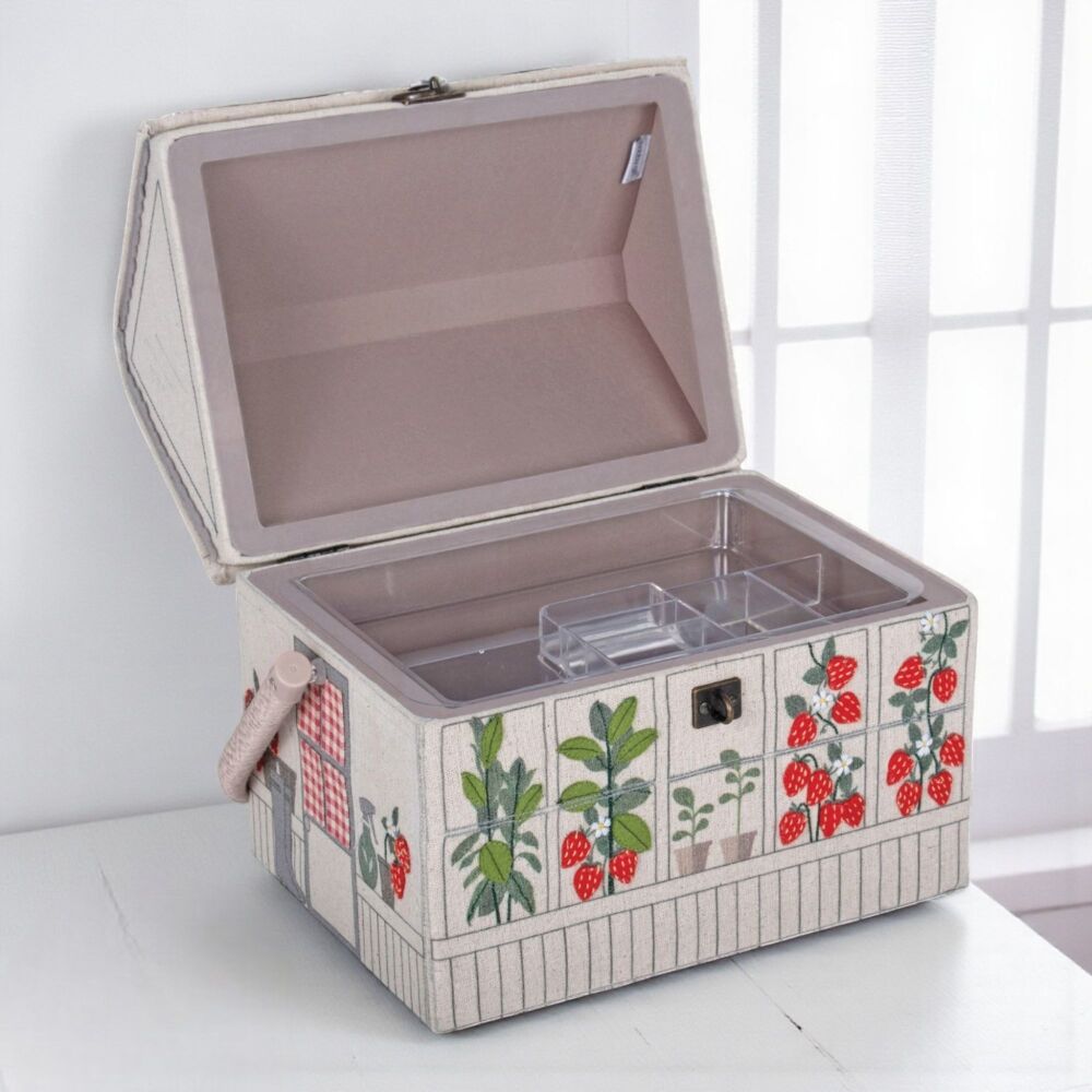 STRAWBERRY GREENHOUSE SEWING BASKET with Optional Sewing Accessory Kit
