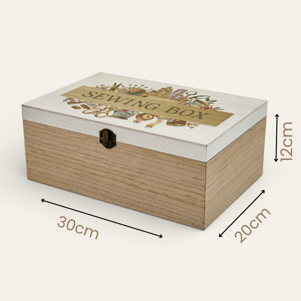 Large Wooden Sewing Box &ndash; Vintage Style Craft Storage Box