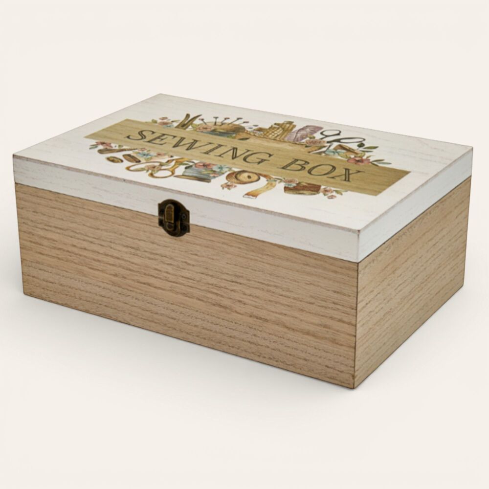 Large Wooden Sewing Box &ndash; Vintage Style Craft Storage Box